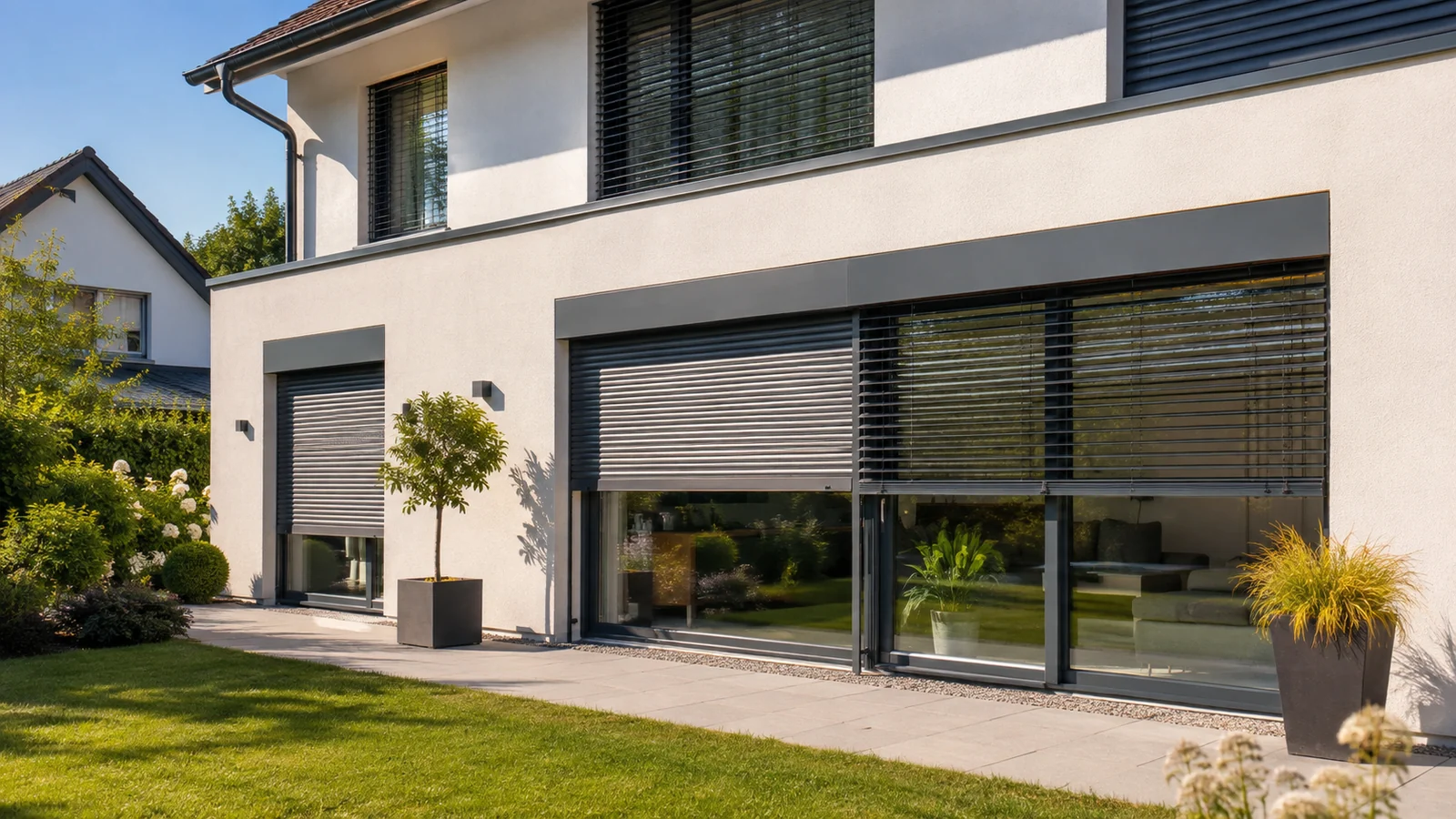 Rollläden und Sonnenschutz an einem Wohnhaus